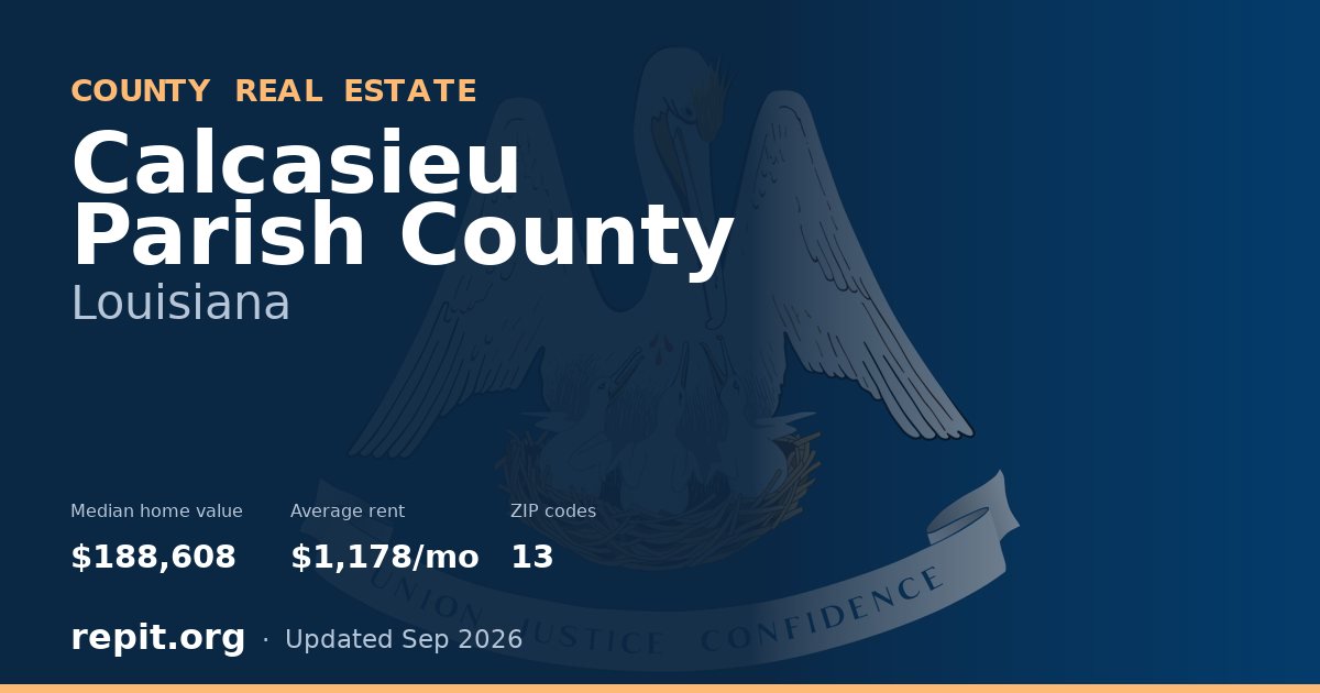 Calcasieu Parish County, LA real estate — median home value $188,608, average rent $1,178/mo