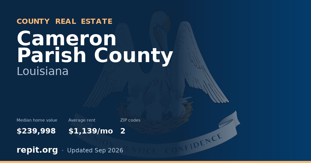 Cameron Parish County, LA real estate — median home value $239,998, average rent $1,139/mo