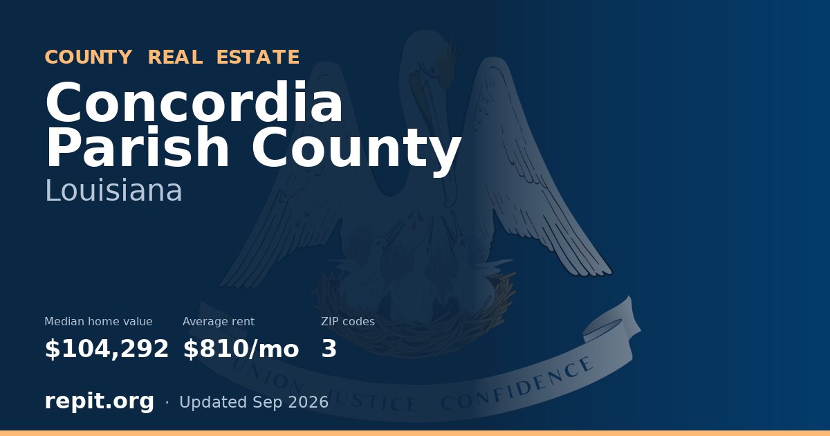 Concordia Parish County, LA real estate — median home value $104,292, average rent $810/mo