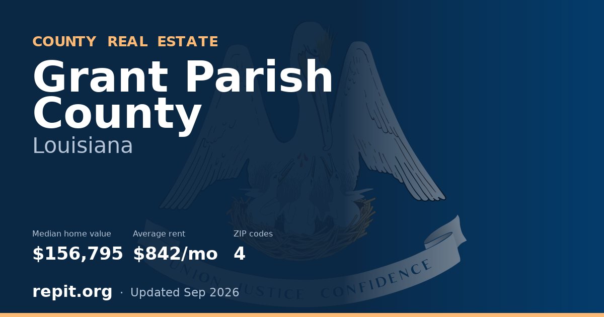 Grant Parish County, LA real estate — median home value $156,795, average rent $842/mo