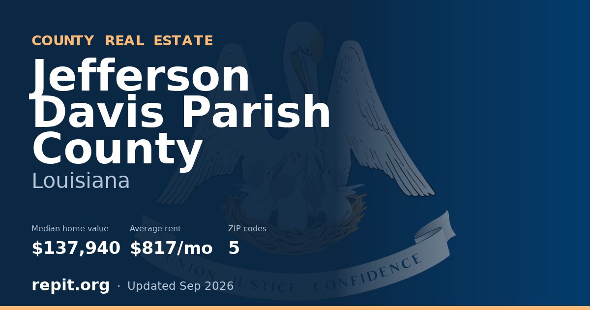 Jefferson Davis Parish County, LA real estate — median home value $137,940, average rent $817/mo