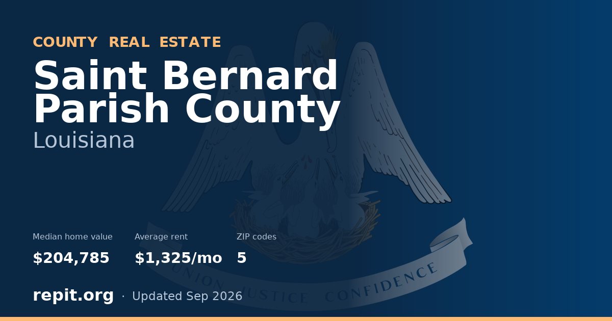 Saint Bernard Parish County, LA real estate — median home value $204,785, average rent $1,325/mo