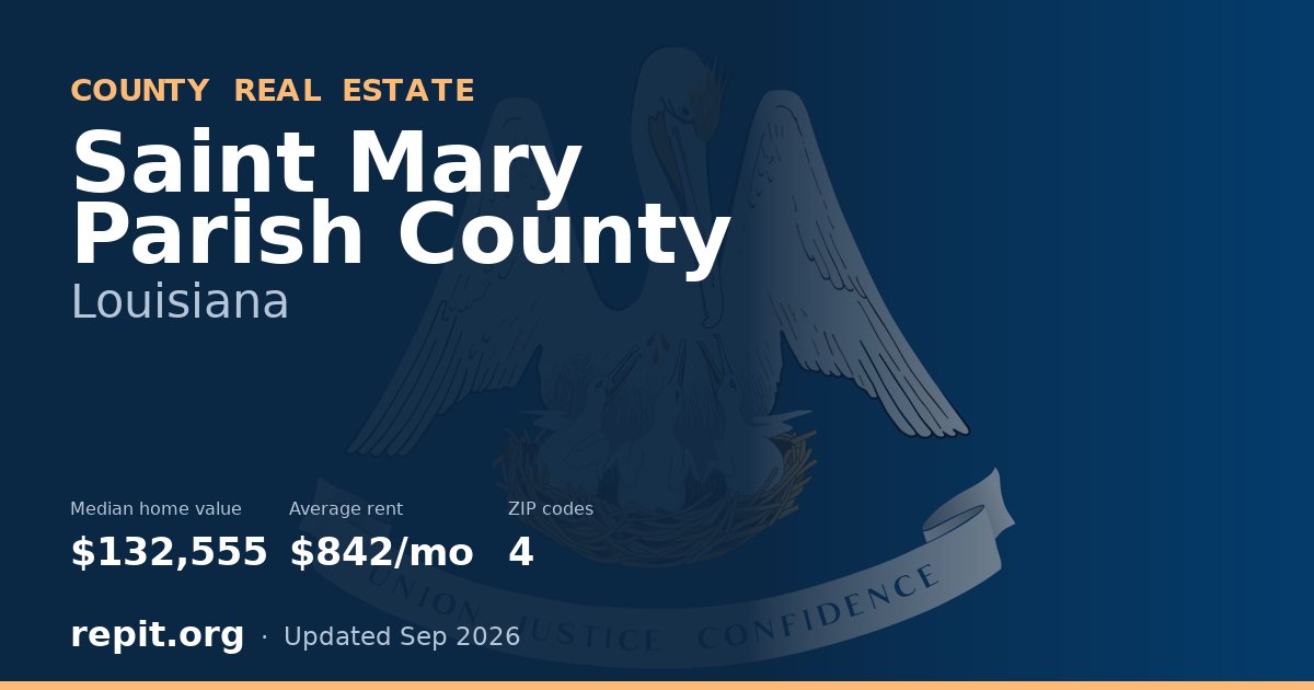 Saint Mary Parish County, LA real estate — median home value $132,555, average rent $842/mo