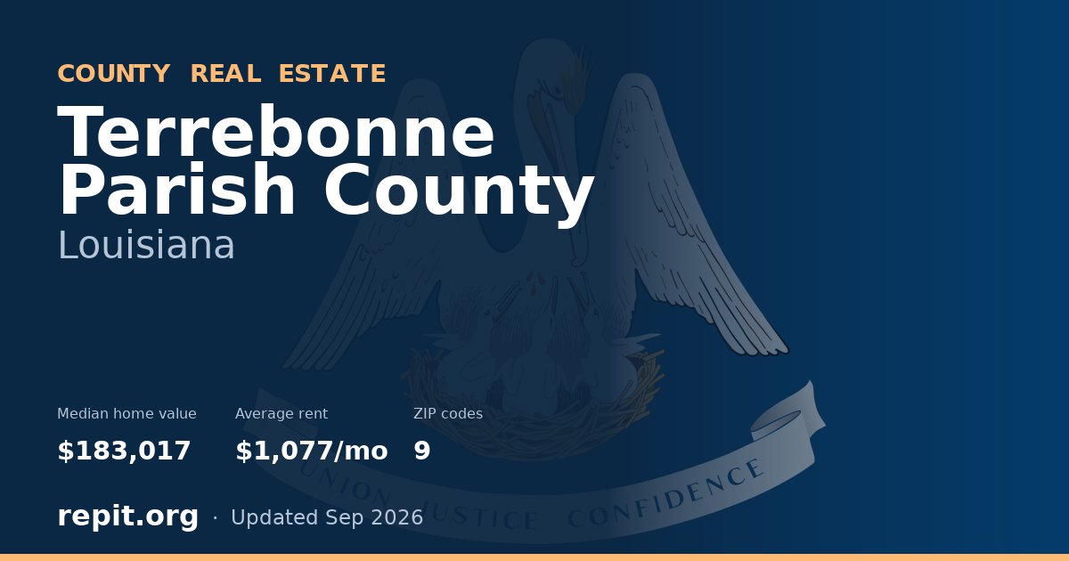 Terrebonne Parish County, LA real estate — median home value $183,017, average rent $1,077/mo
