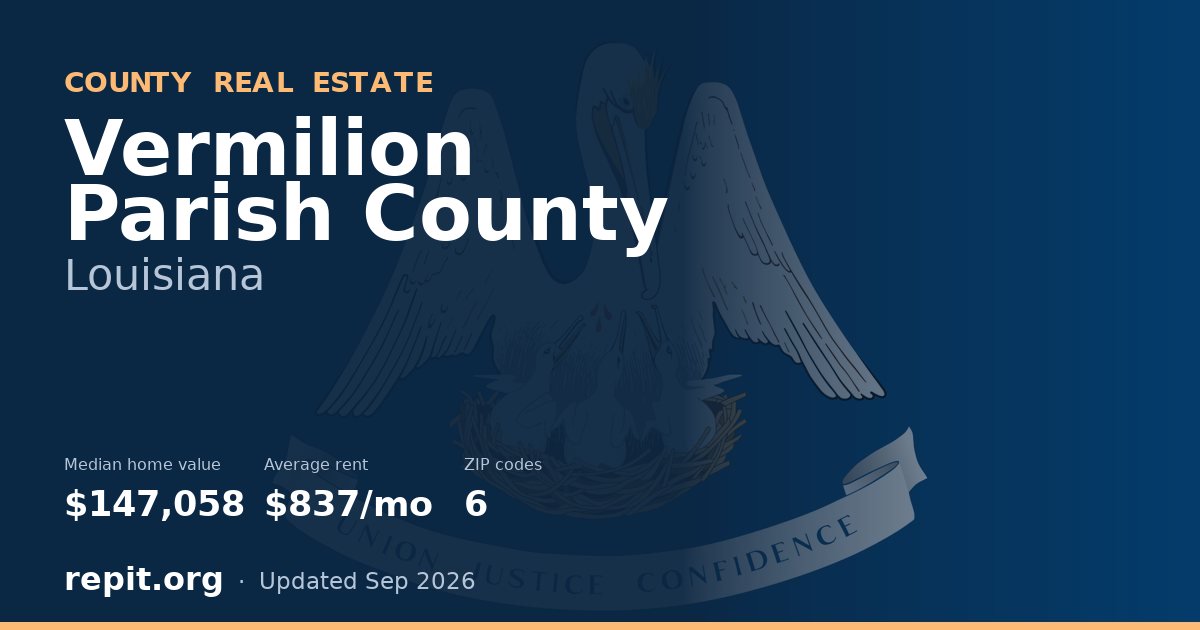 Vermilion Parish County, LA real estate — median home value $147,058, average rent $837/mo