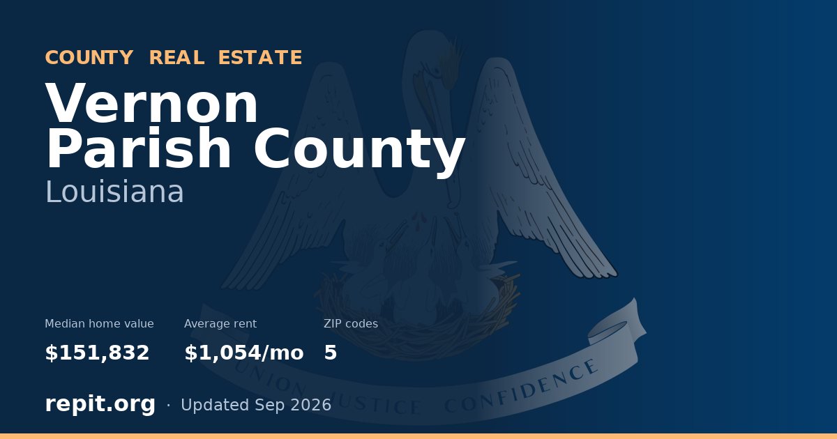 Vernon Parish County, LA real estate — median home value $151,832, average rent $1,054/mo
