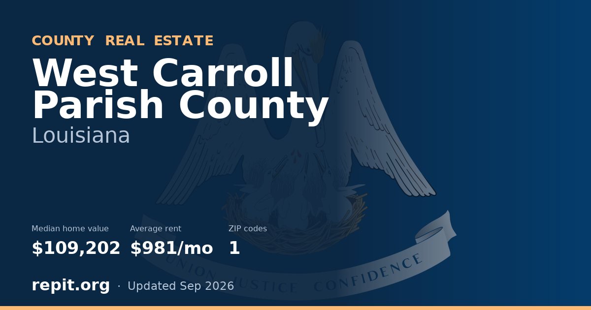 West Carroll Parish County, LA real estate — median home value $109,202, average rent $981/mo