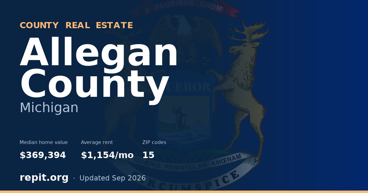 Allegan County, MI real estate — median home value $369,394, average rent $1,154/mo