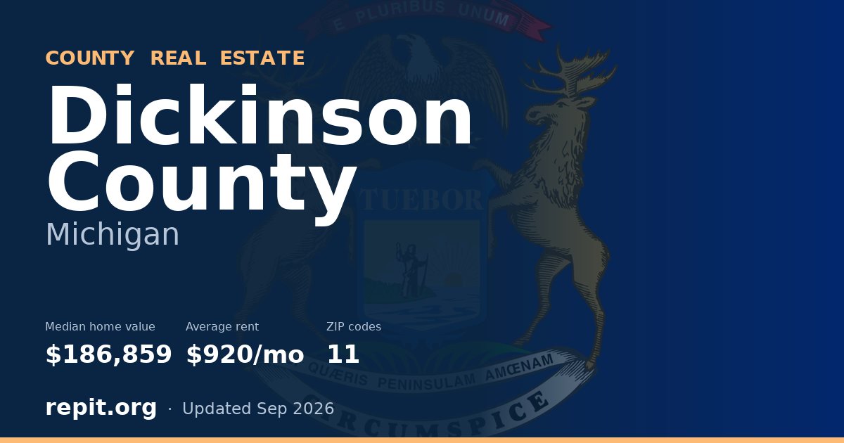 Dickinson County, MI real estate — median home value $186,859, average rent $920/mo
