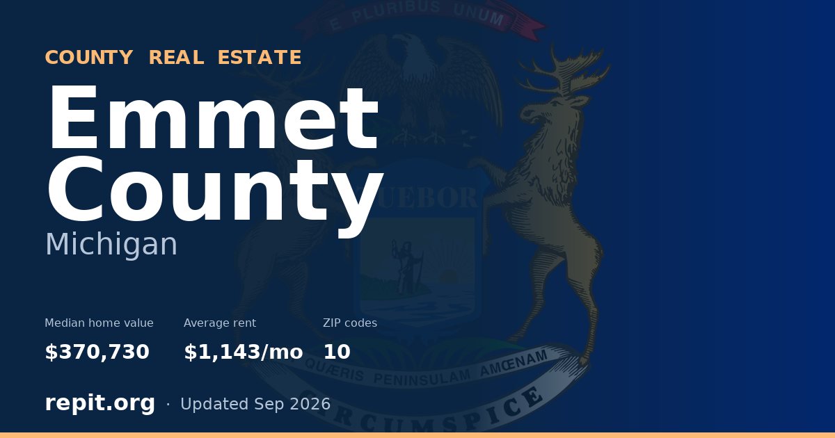 Emmet County, MI real estate — median home value $370,730, average rent $1,143/mo