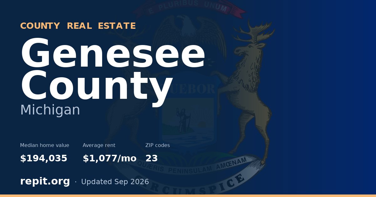 Genesee County, MI real estate — median home value $194,035, average rent $1,077/mo