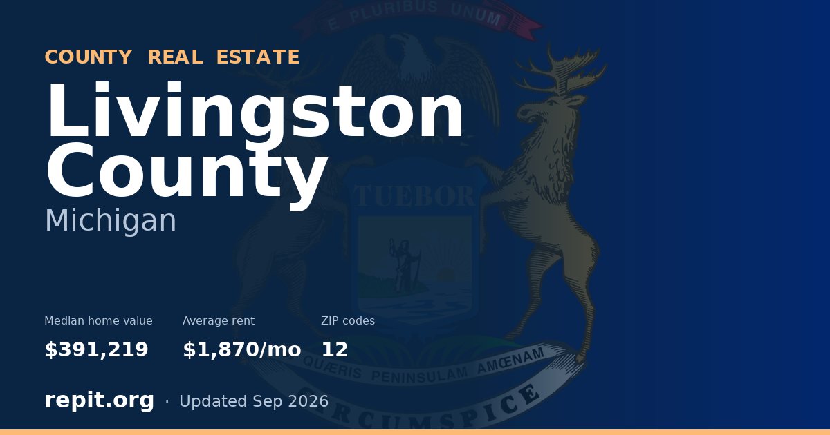 Livingston County, MI real estate — median home value $391,219, average rent $1,870/mo
