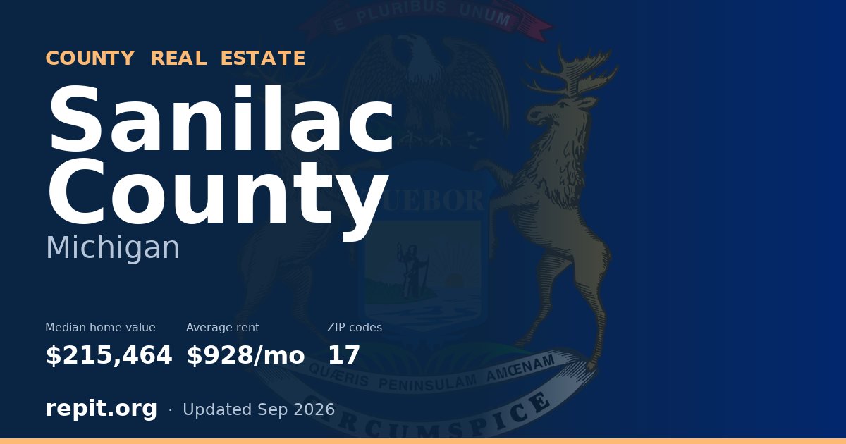 Sanilac County, MI real estate — median home value $215,464, average rent $928/mo