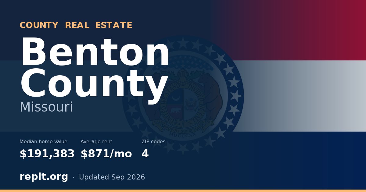 Benton County, MO real estate — median home value $191,383, average rent $871/mo