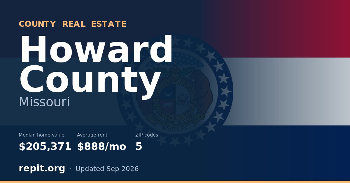 Howard County, MO real estate — median home value $205,371, average rent $888/mo
