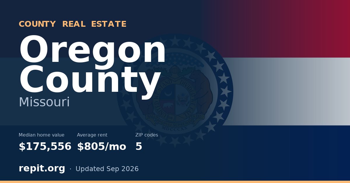 Oregon County, MO real estate — median home value $175,556, average rent $805/mo