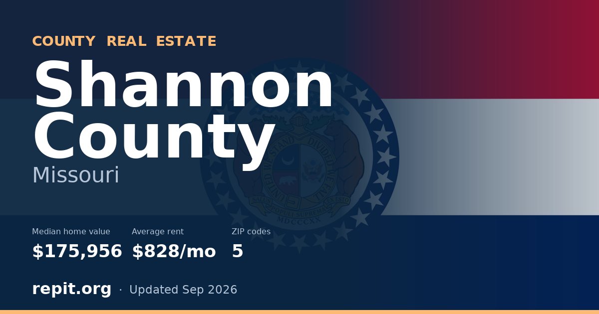 Shannon County, MO real estate — median home value $175,956, average rent $828/mo