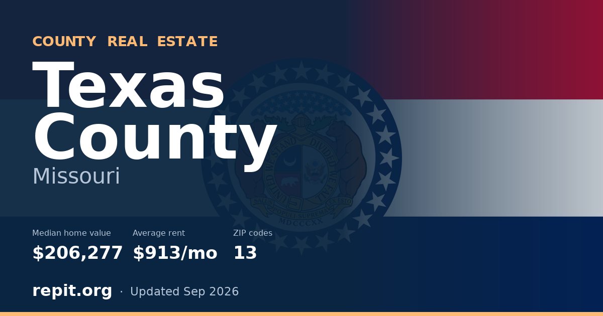 Texas County, MO real estate — median home value $206,277, average rent $913/mo
