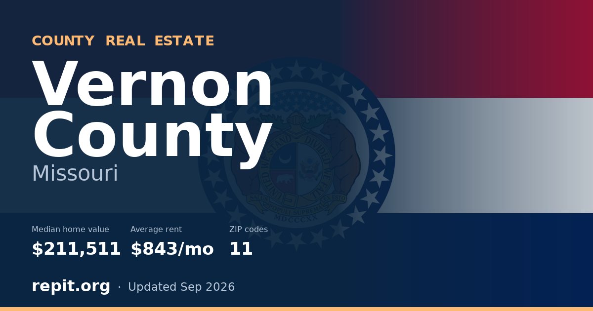 Vernon County, MO real estate — median home value $211,511, average rent $843/mo
