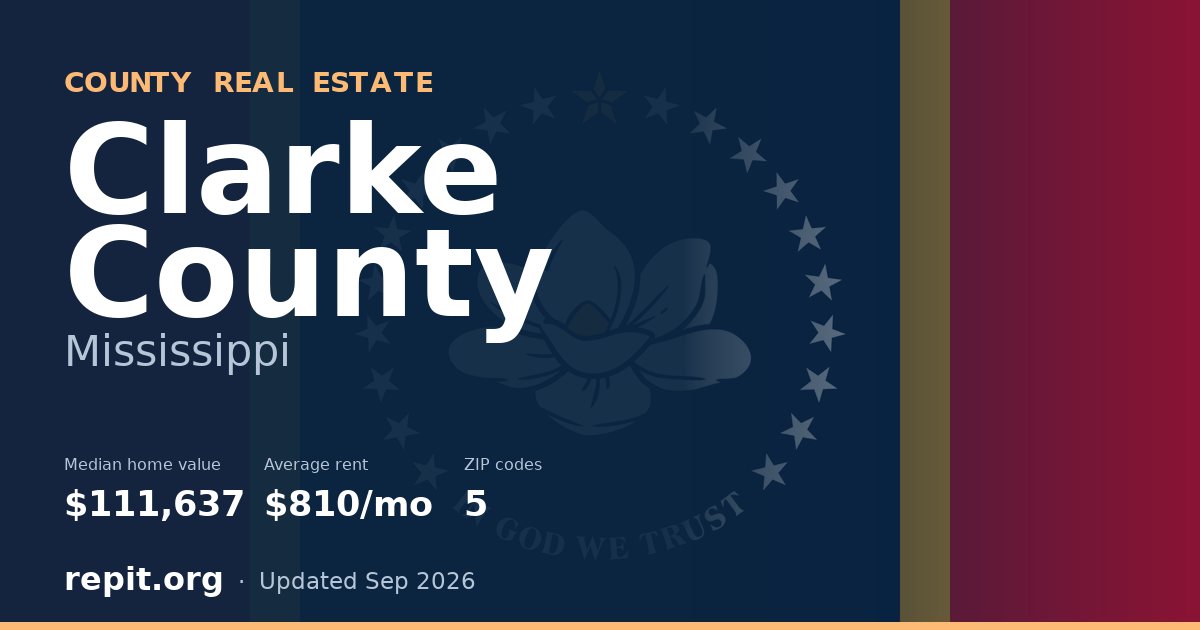 Clarke County, MS real estate — median home value $111,637, average rent $810/mo