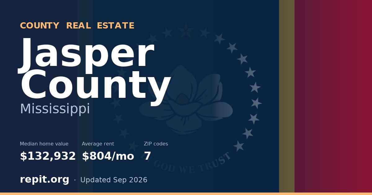 Jasper County, MS real estate — median home value $132,932, average rent $804/mo