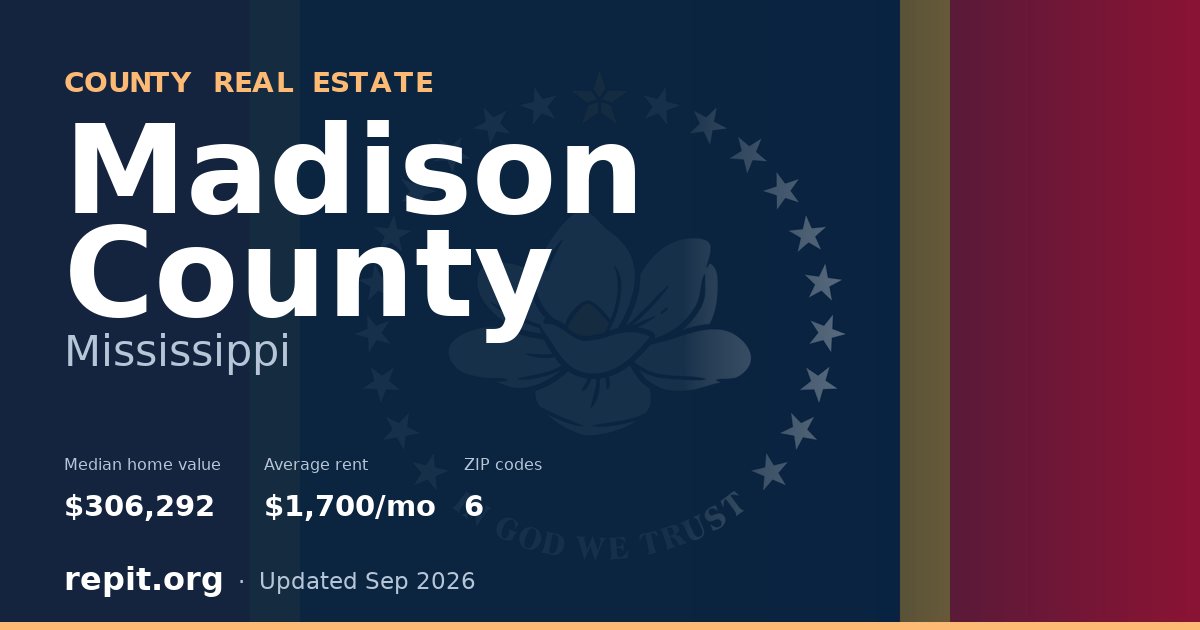 Madison County, MS real estate — median home value $306,292, average rent $1,700/mo