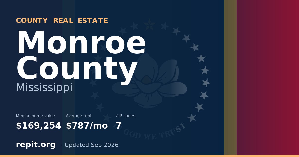 Monroe County, MS real estate — median home value $169,254, average rent $787/mo