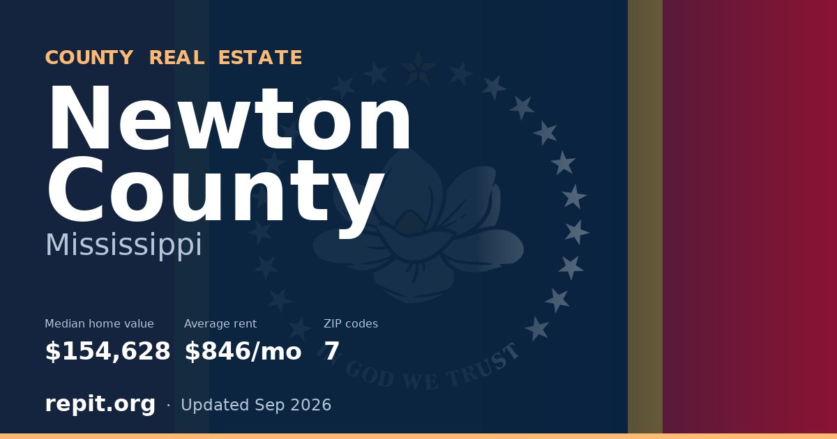 Newton County, MS real estate — median home value $154,628, average rent $846/mo