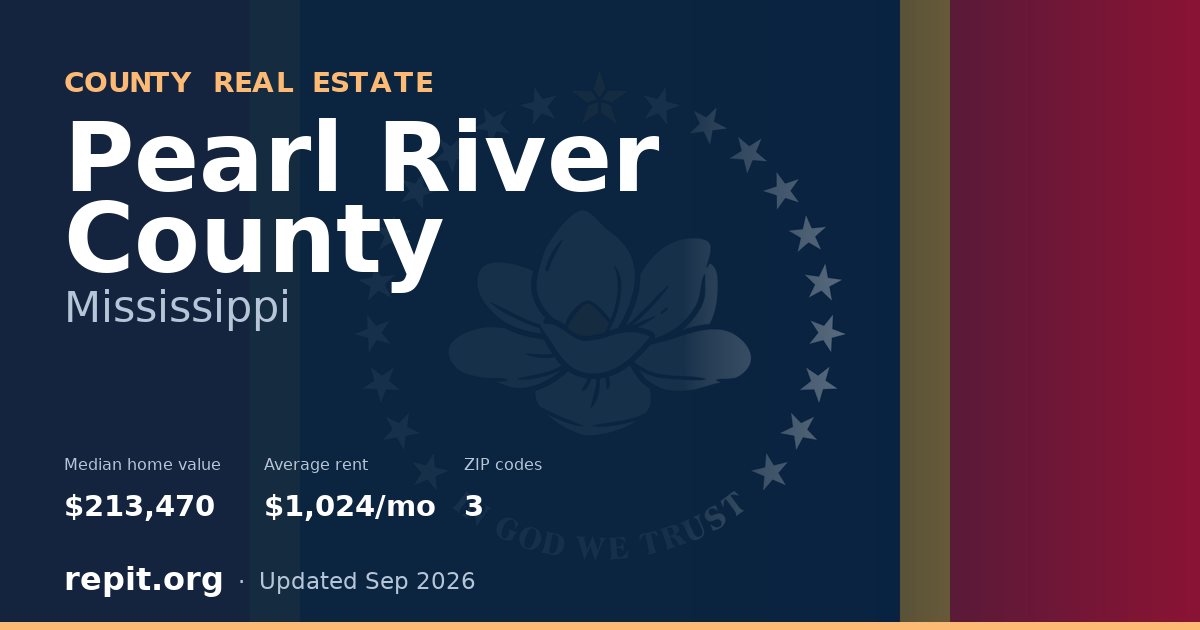 Pearl River County, MS real estate — median home value $213,470, average rent $1,024/mo