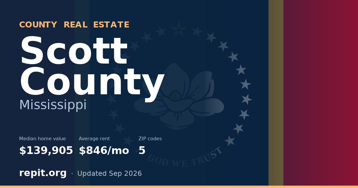 Scott County, MS real estate — median home value $139,905, average rent $846/mo