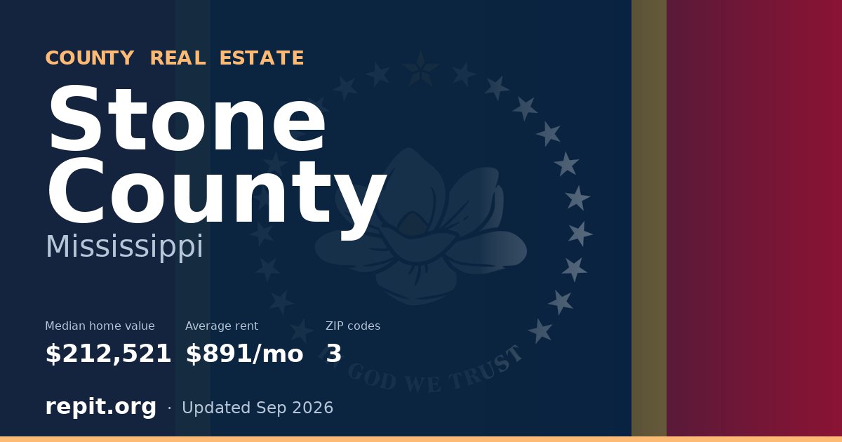 Stone County, MS real estate — median home value $212,521, average rent $891/mo