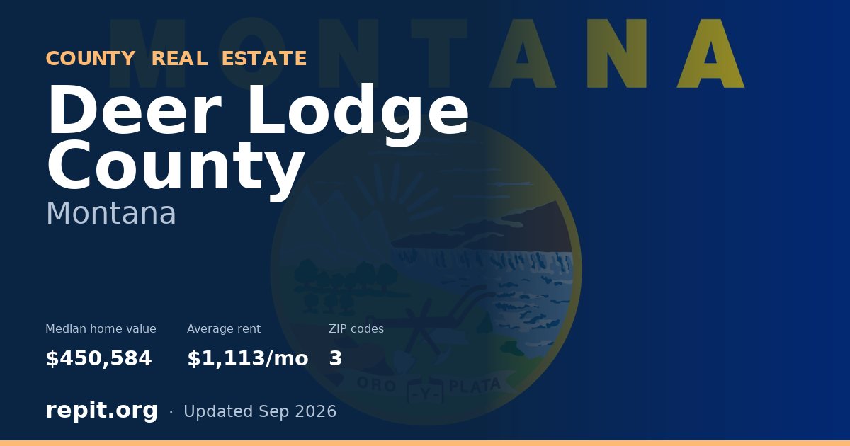 Deer Lodge County, MT real estate — median home value $450,584, average rent $1,113/mo