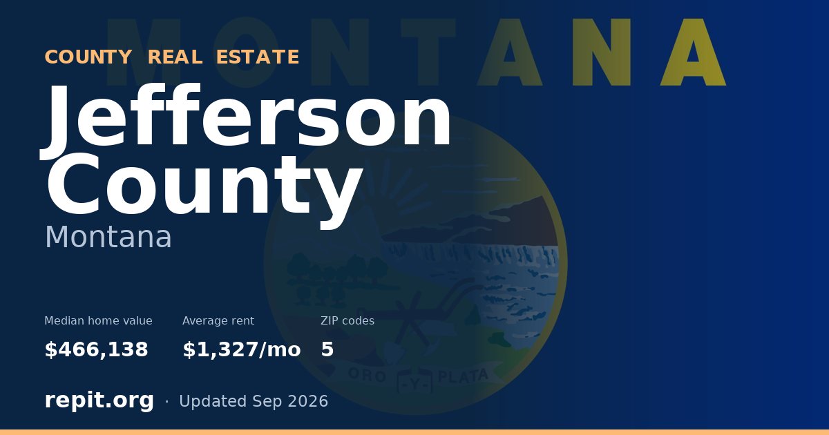 Jefferson County, MT real estate — median home value $466,138, average rent $1,327/mo