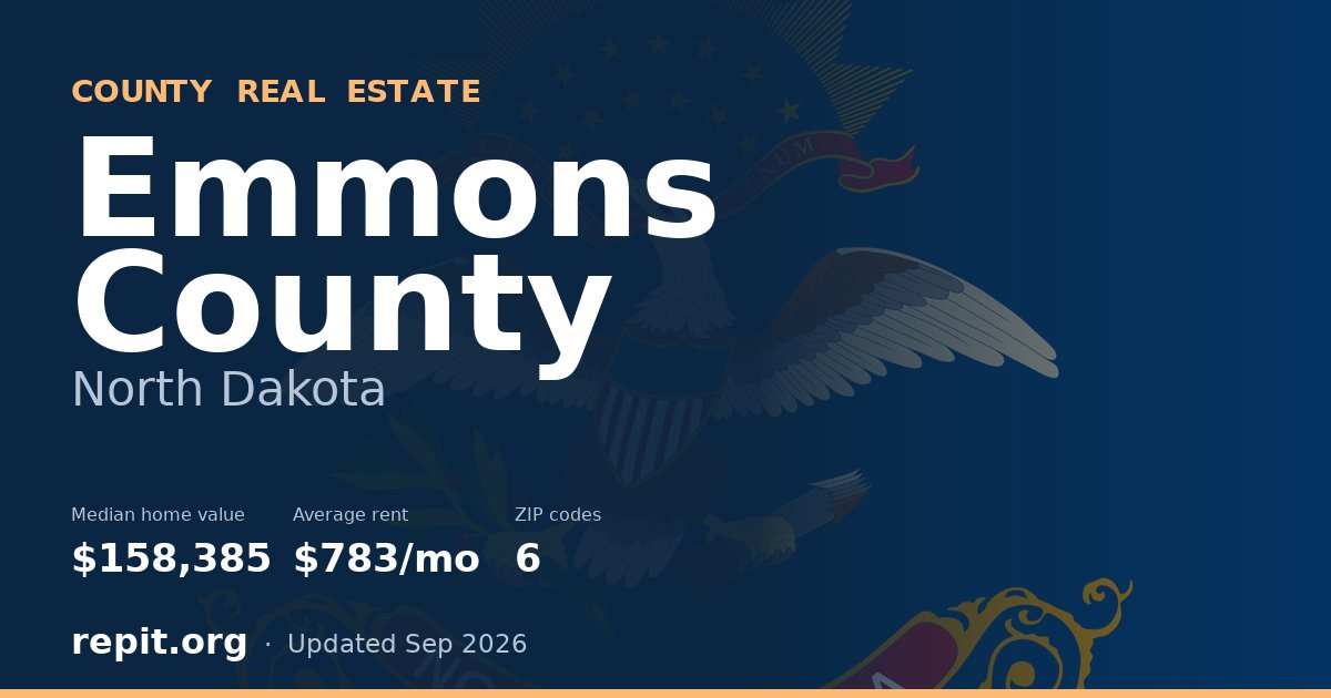 Emmons County, ND real estate — median home value $158,385, average rent $783/mo