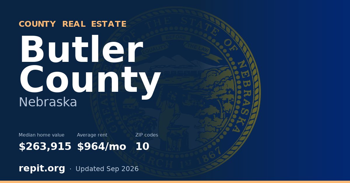 Butler County, NE real estate — median home value $263,915, average rent $964/mo