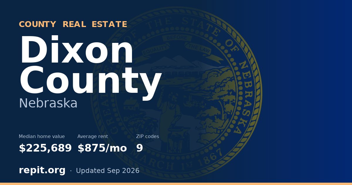 Dixon County, NE real estate — median home value $225,689, average rent $875/mo