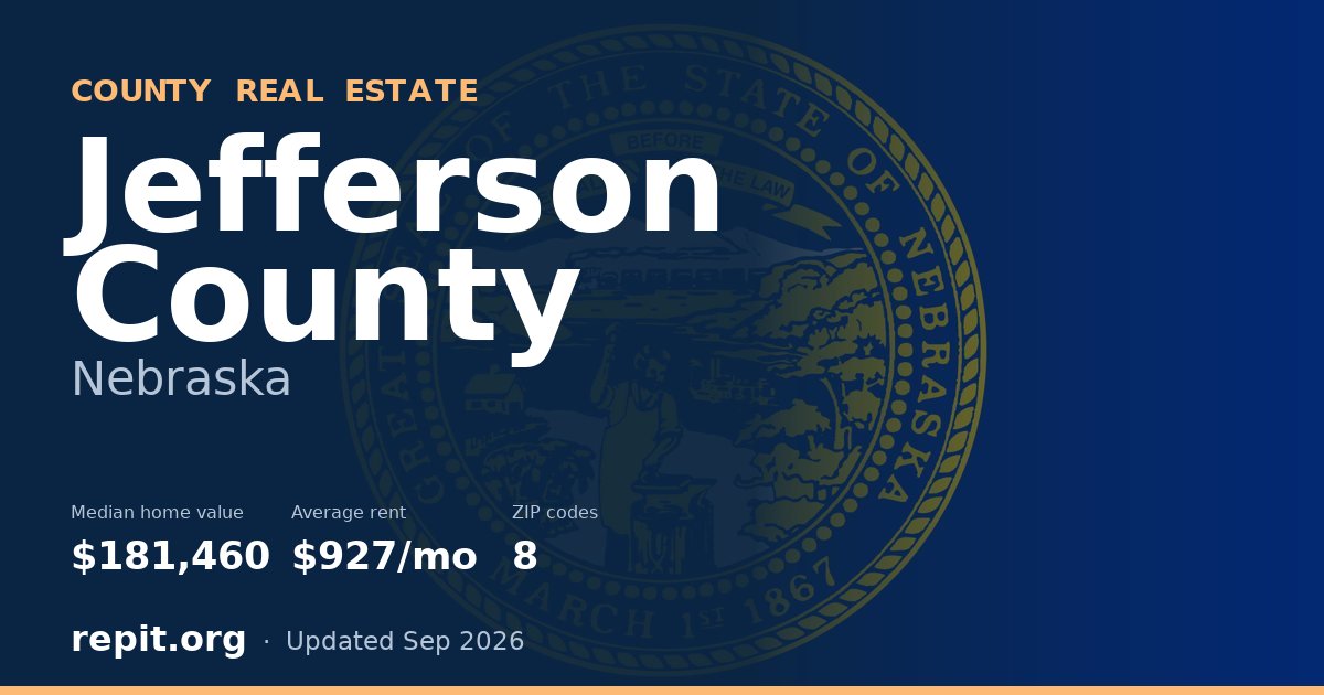 Jefferson County, NE real estate — median home value $181,460, average rent $927/mo