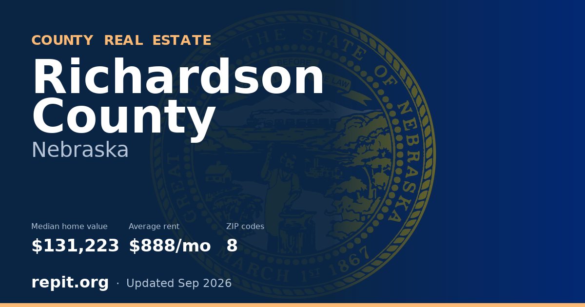 Richardson County, NE real estate — median home value $131,223, average rent $888/mo