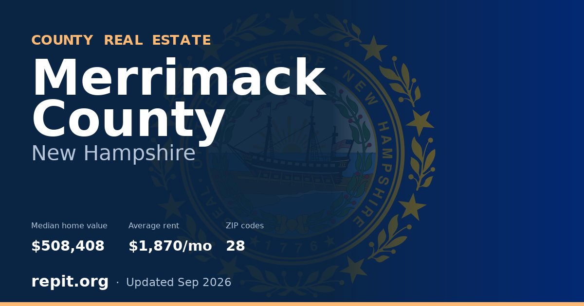 Merrimack County, NH real estate — median home value $508,408, average rent $1,870/mo