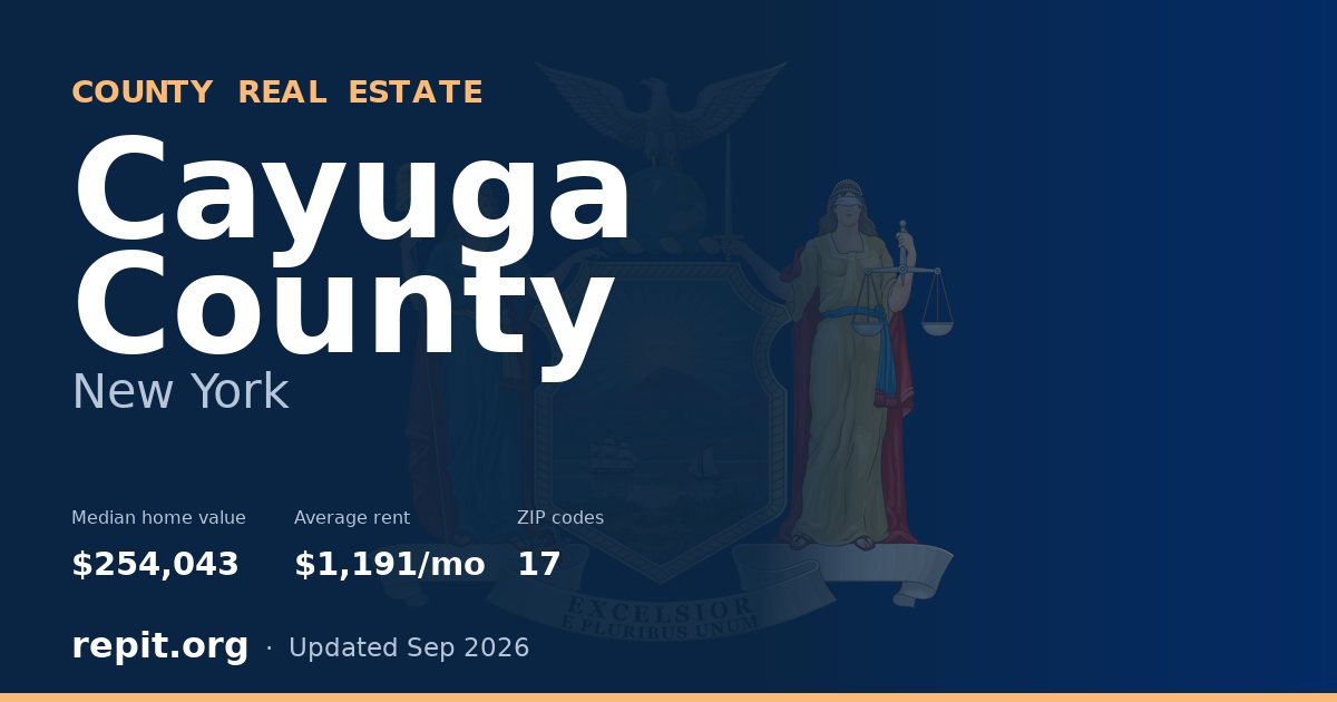 Cayuga County, NY real estate — median home value $254,043, average rent $1,191/mo
