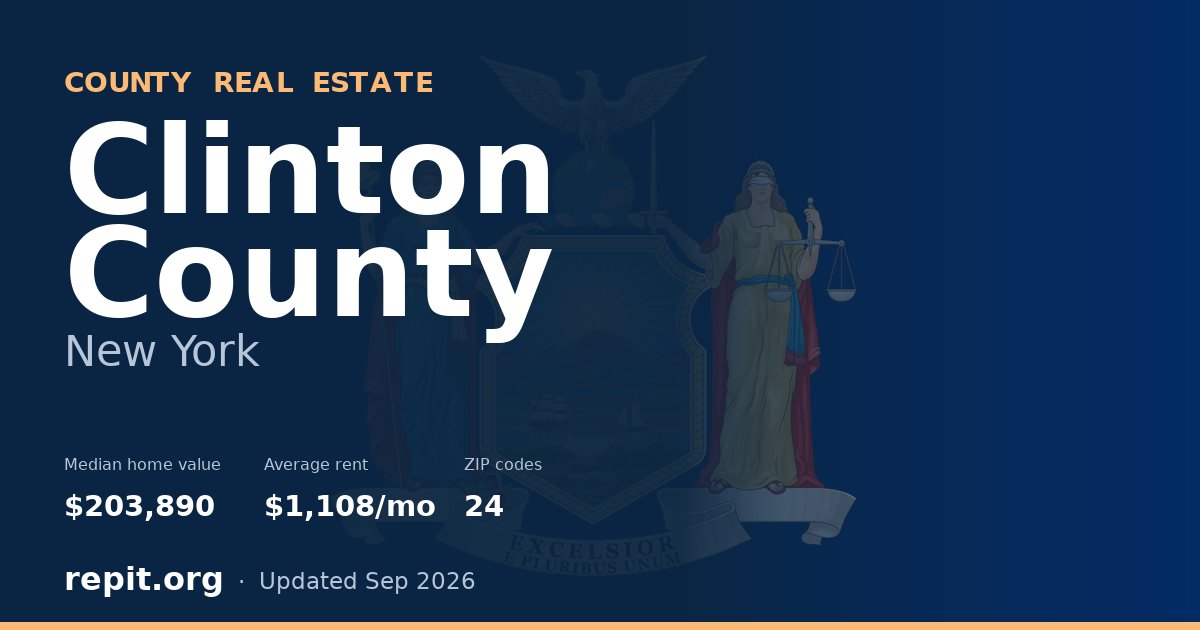 Clinton County, NY real estate — median home value $203,890, average rent $1,108/mo