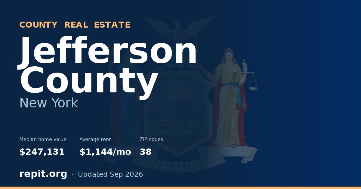 Jefferson County, NY real estate — median home value $247,131, average rent $1,144/mo