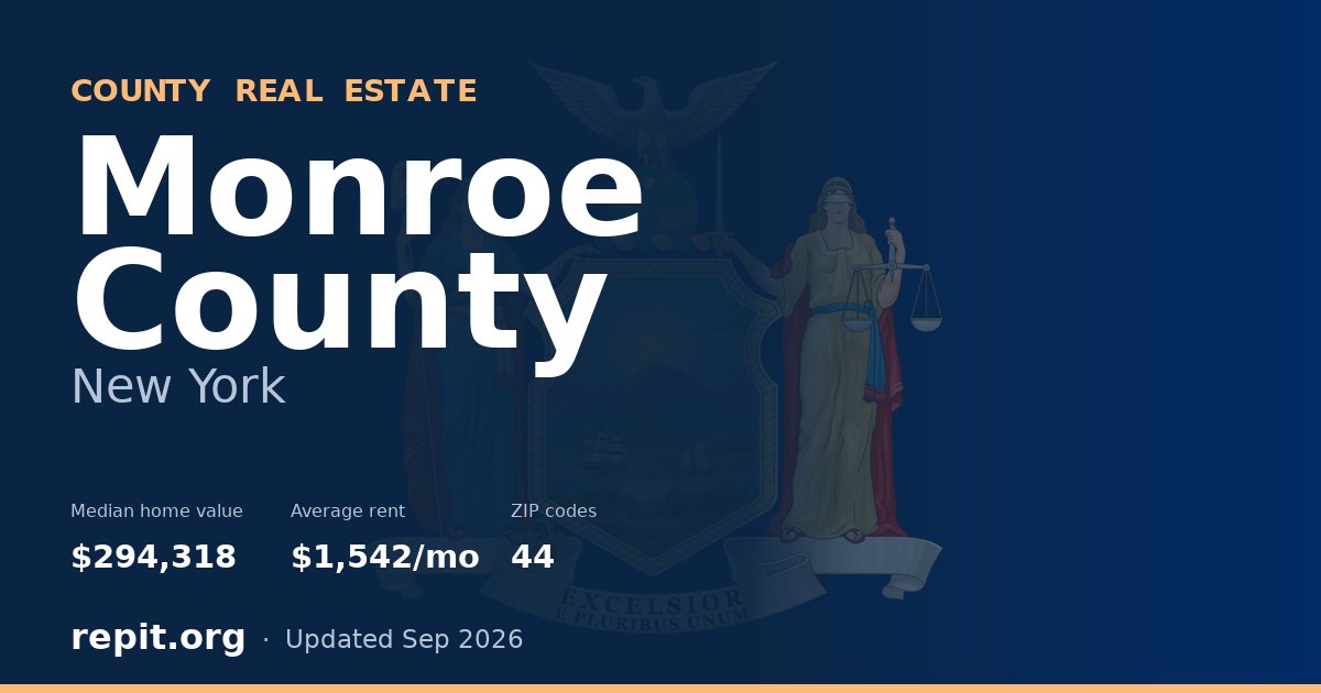 Monroe County, NY real estate — median home value $294,318, average rent $1,542/mo