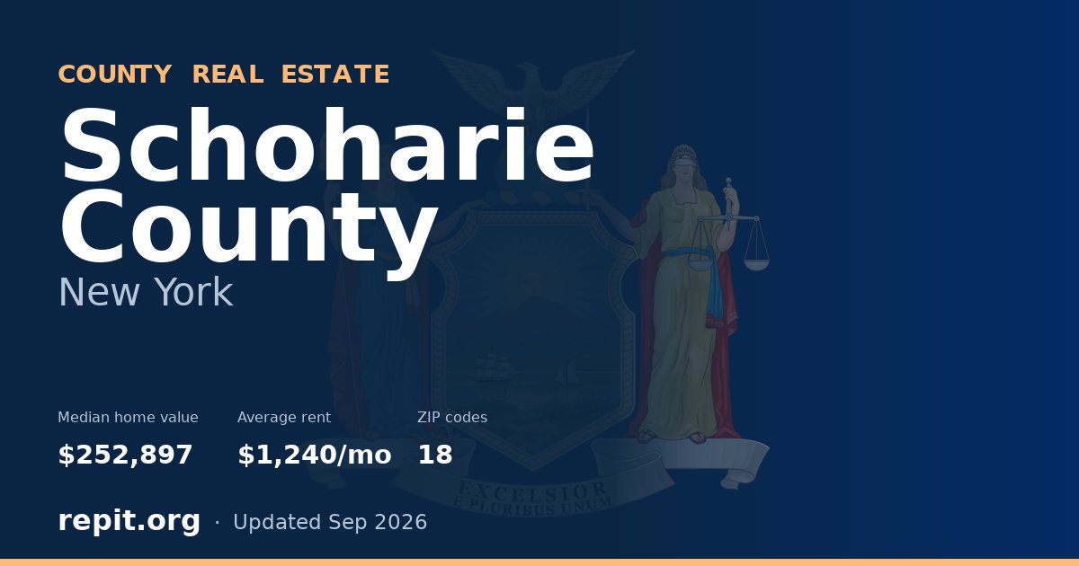 Schoharie County, NY real estate — median home value $252,897, average rent $1,240/mo