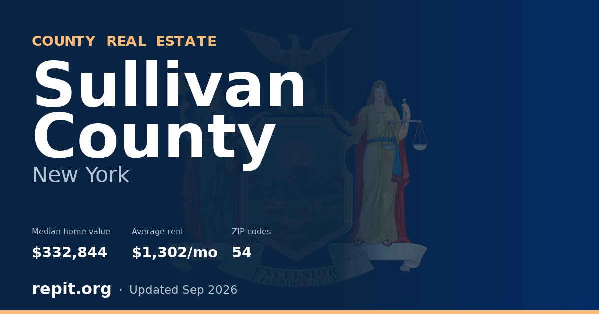 Sullivan County, NY real estate — median home value $332,844, average rent $1,302/mo