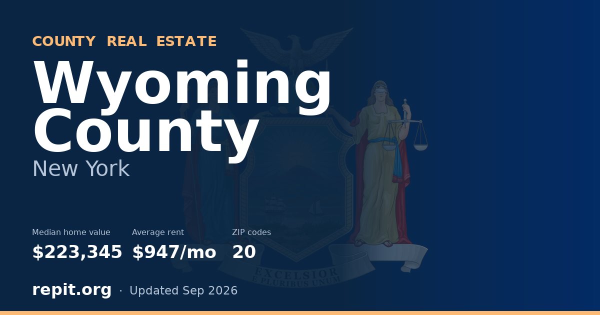 Wyoming County, NY real estate — median home value $223,345, average rent $947/mo