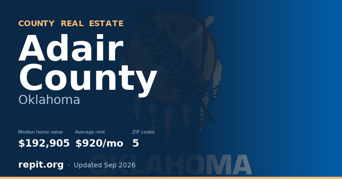 Adair County, OK real estate — median home value $192,905, average rent $920/mo