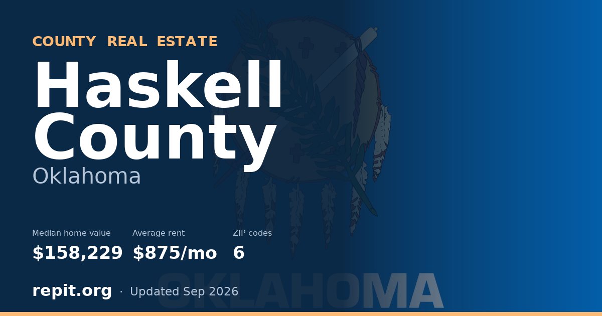 Haskell County, OK real estate — median home value $158,229, average rent $875/mo