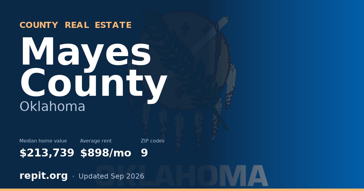 Mayes County, OK real estate — median home value $213,739, average rent $898/mo