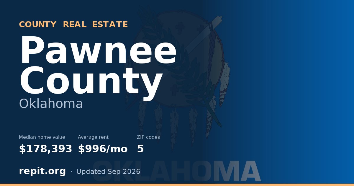 Pawnee County, OK real estate — median home value $178,393, average rent $996/mo